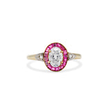 Antique Oval Cut Diamond Ruby Halo Ring