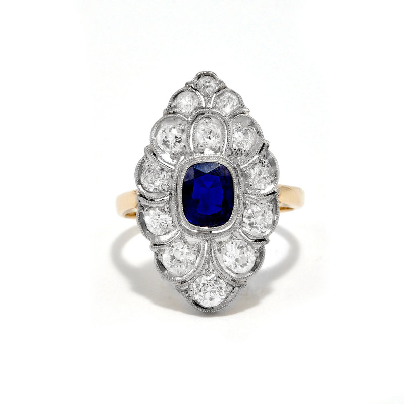 Deco Sapphire and Diamond Navette