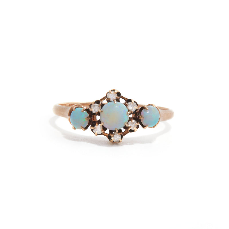 Victorian Three Opal and Rose Cut Diamond Ring