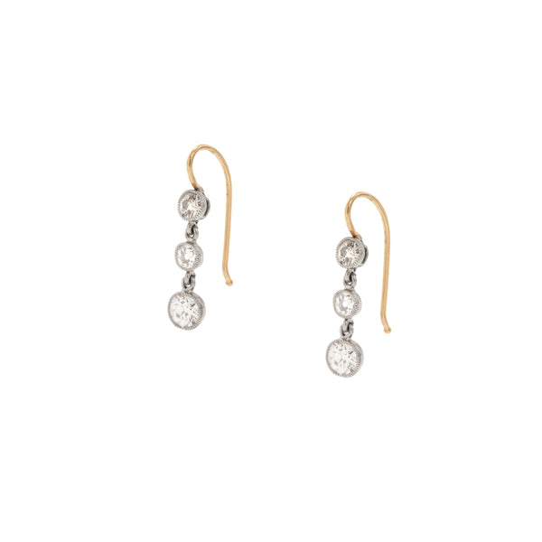 Old Mine Cut Three Diamond Earrings