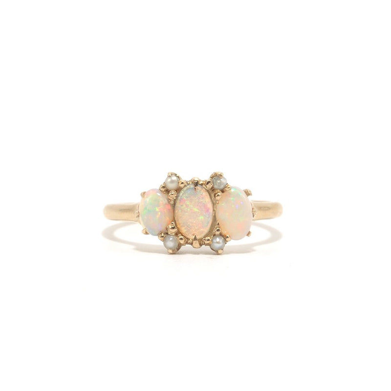 VICTORIAN THREE OPAL AND PEARL RING