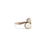 Old European Cut Diamond and South Sea Pearl Toi et Moi Ring