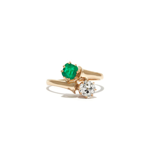 Toi Et Moi Green Emerald and Diamond Ring