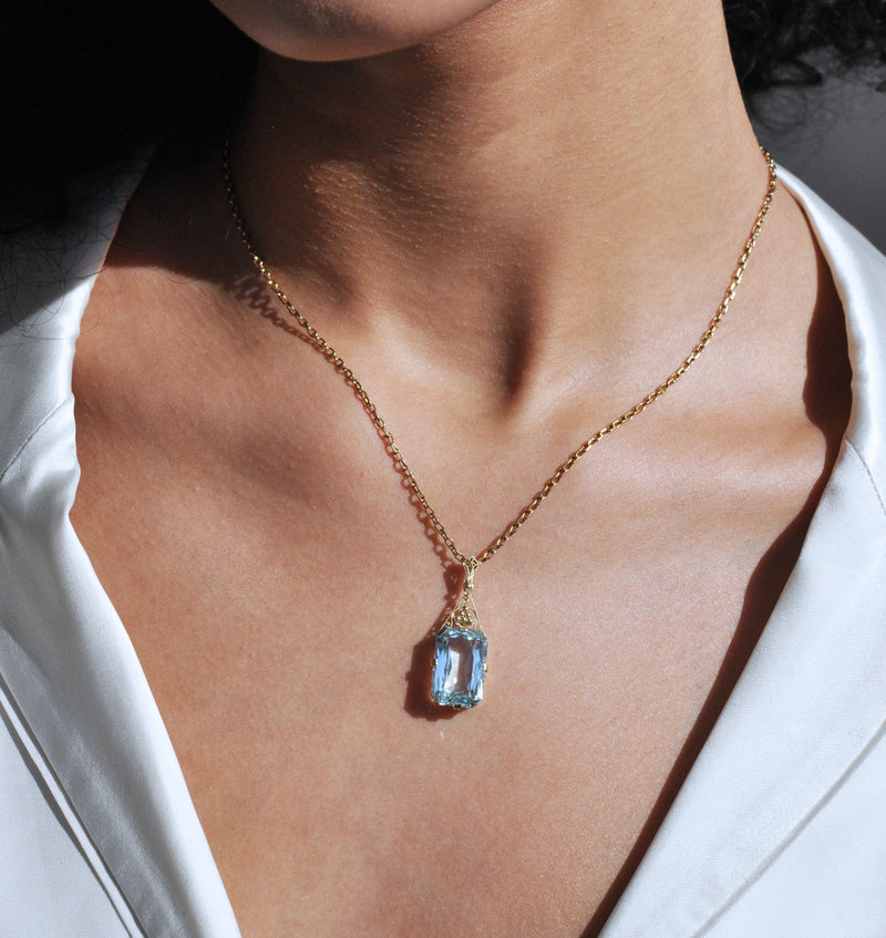 Emerald Cut Aquamarine Necklace