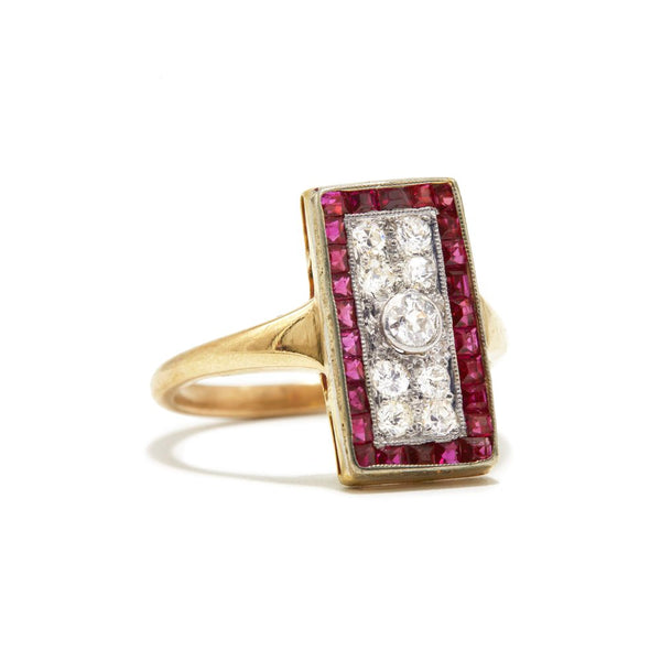 ART DECO RUBY DIAMOND FRAME RING