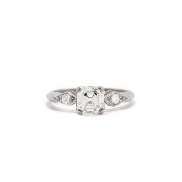 Asscher Cut Diamond with Kite Shaped Accents Ring