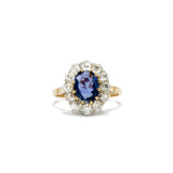Sapphire and Old Mine Cut Diamond Halo Ring