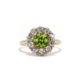 Demantoid Garnet Diamond Cluster Ring