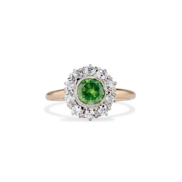 Demantoid Diamond Halo Ring