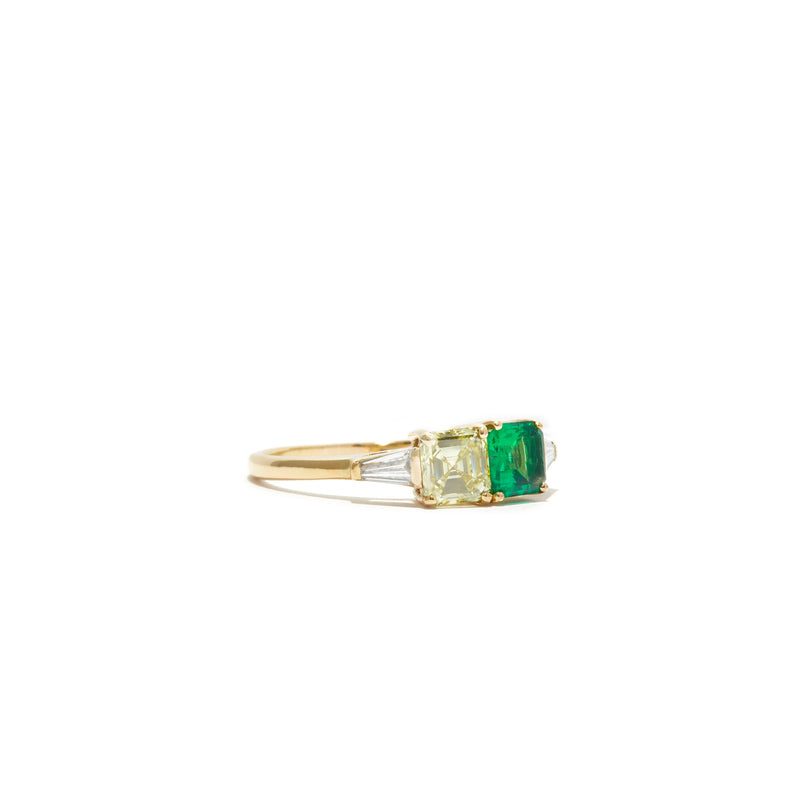 Emerald and Yellow Diamond Ring