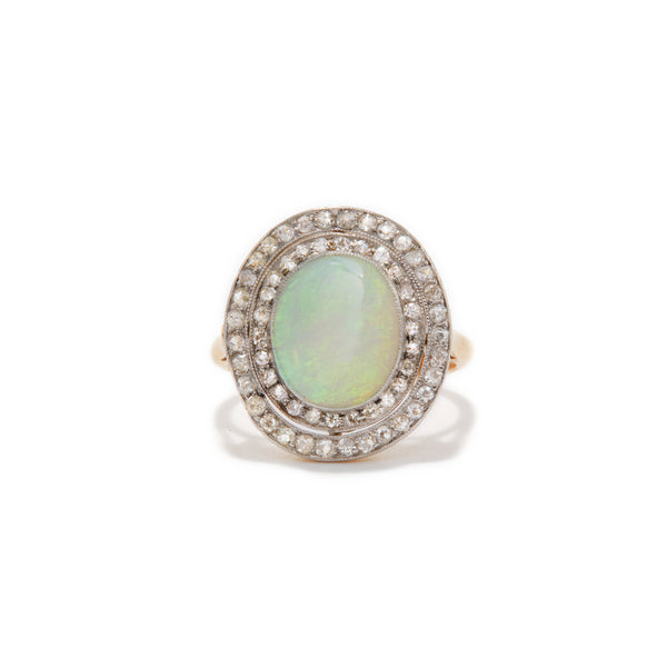 Opal Double Diamond Halo Ring