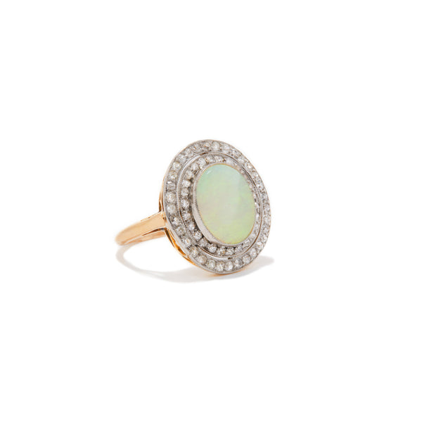 Opal Double Diamond Halo Ring