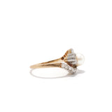 Edwardian Pearl and Diamond Swirl Ring