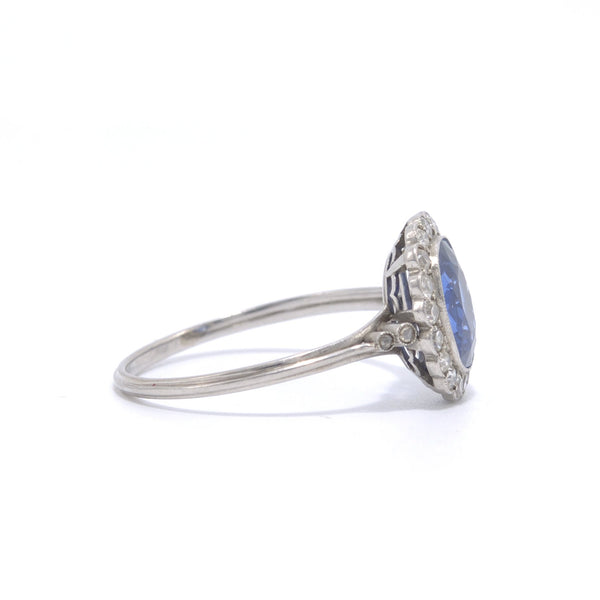 Sapphire and Petite Diamond Halo Ring