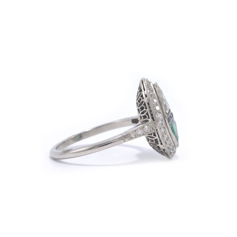 Deco Style Diamond and Emerald with Calibre Cut Sapphires Ring