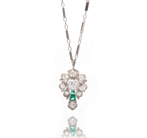 Art Deco Diamond and Emerald Pendant