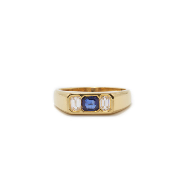 Emerald Cut Diamond and Sapphire Ring