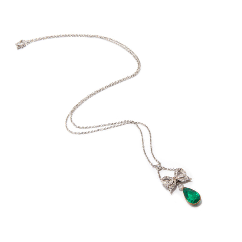 Edwardian Emerald and Diamond Bow Necklace