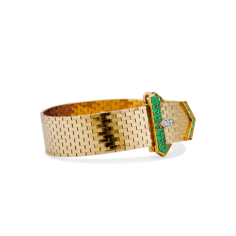 Vintage Emerald and Diamond Buckle Bracelet