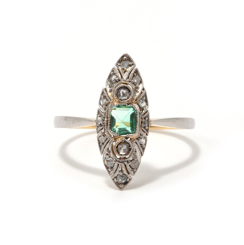 Emerald and Rose Cut Diamond Navette