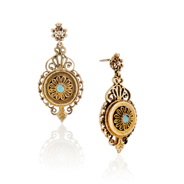 Etruscan Revival Victorian Opal Earrings