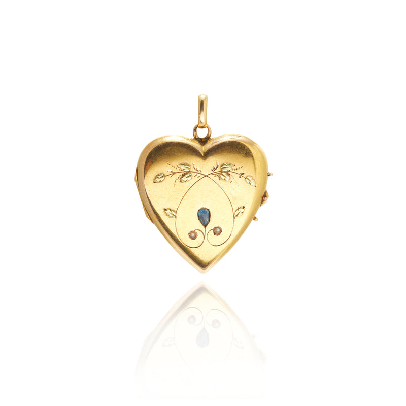 Sapphire and Pearl Floral Heart Locket