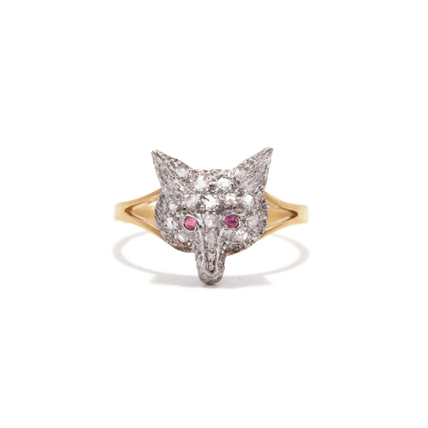 Antique Diamond And Ruby Fox Ring