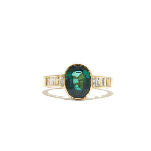 Green Tourmaline and Diamond Baguette Ring