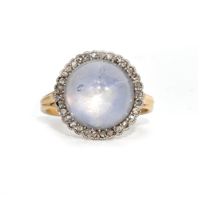 Star Sapphire Cabochon with Diamond Halo Ring