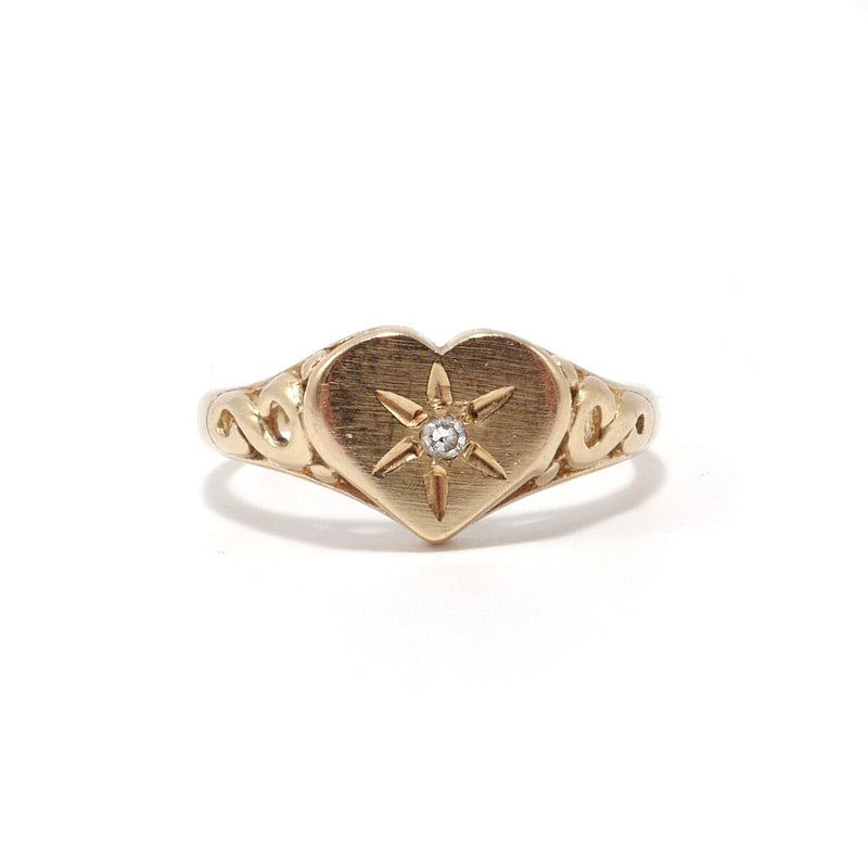 Heart Signet Ring with Diamond Star