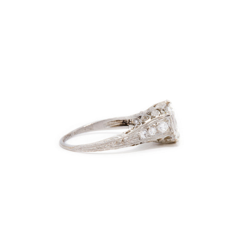 Ida Emerald Cut Diamond Floral Engraved Ring