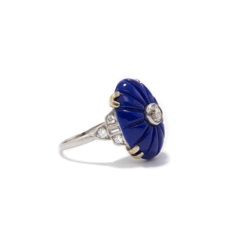 Lapis Lazuli and Diamond Platinum Ring