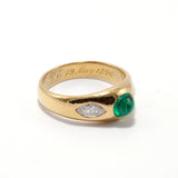 Emerald Cabochon with Marquise Diamonds Gypsy Ring