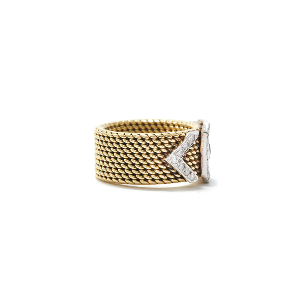 Buckle Woven Mesh Gold Ring