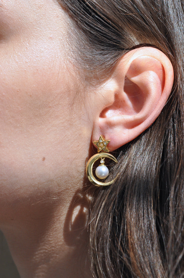 Star and Moon Drop Earrings