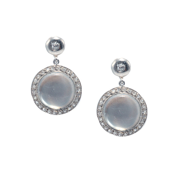 Art Deco Moonstone and Diamond Earrings