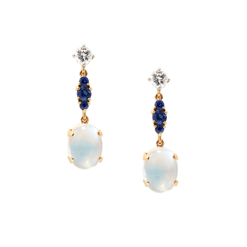 Moonstone Diamond and Sapphire Earrings
