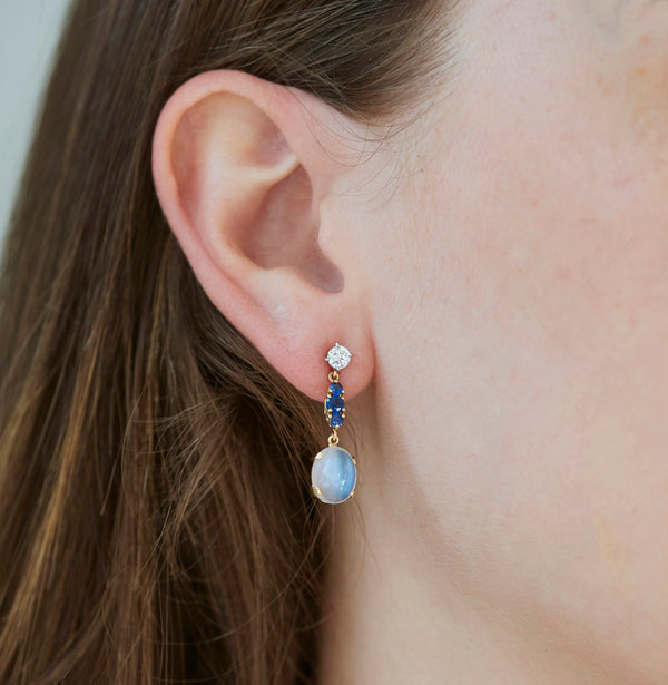 Moonstone Diamond and Sapphire Earrings