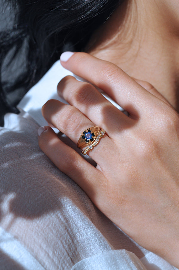 SS R18 Black Enamel Birthstone Belcher Ring