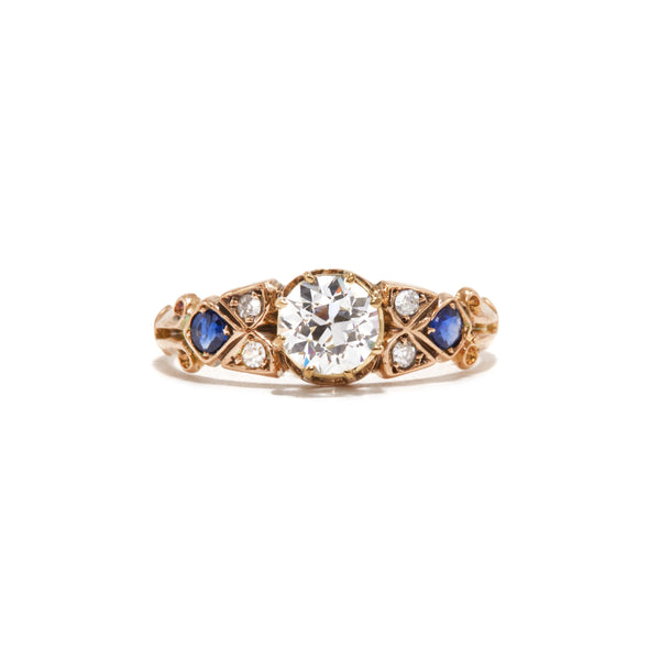 1905 Old European Cut Diamond and Sapphire Ring