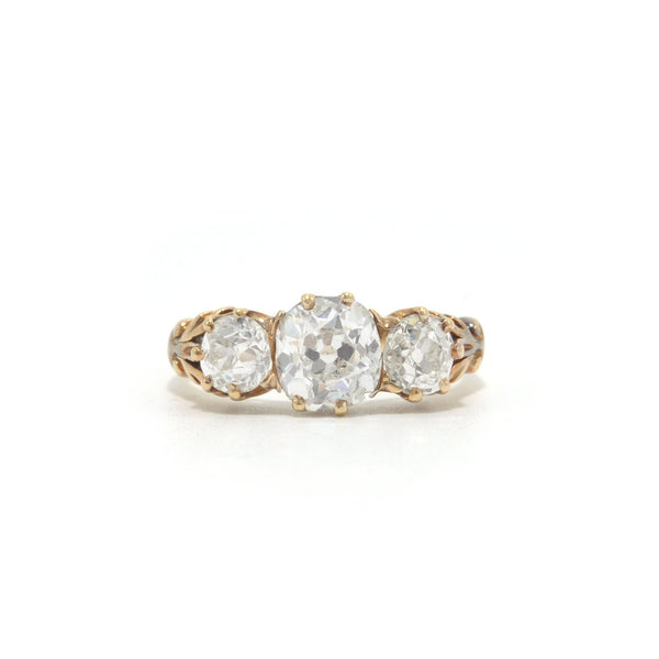 Victorian Old Mine Cut Three Diamond Ring