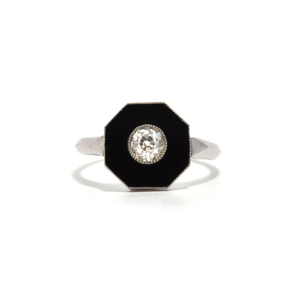 Art Deco Hexagon Onyx Diamond Ring