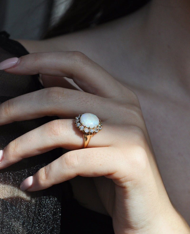 Large Opal and Diamond Halo Ring