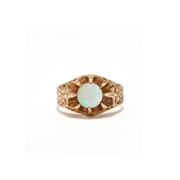 Antique Engraved Opal Belcher Ring