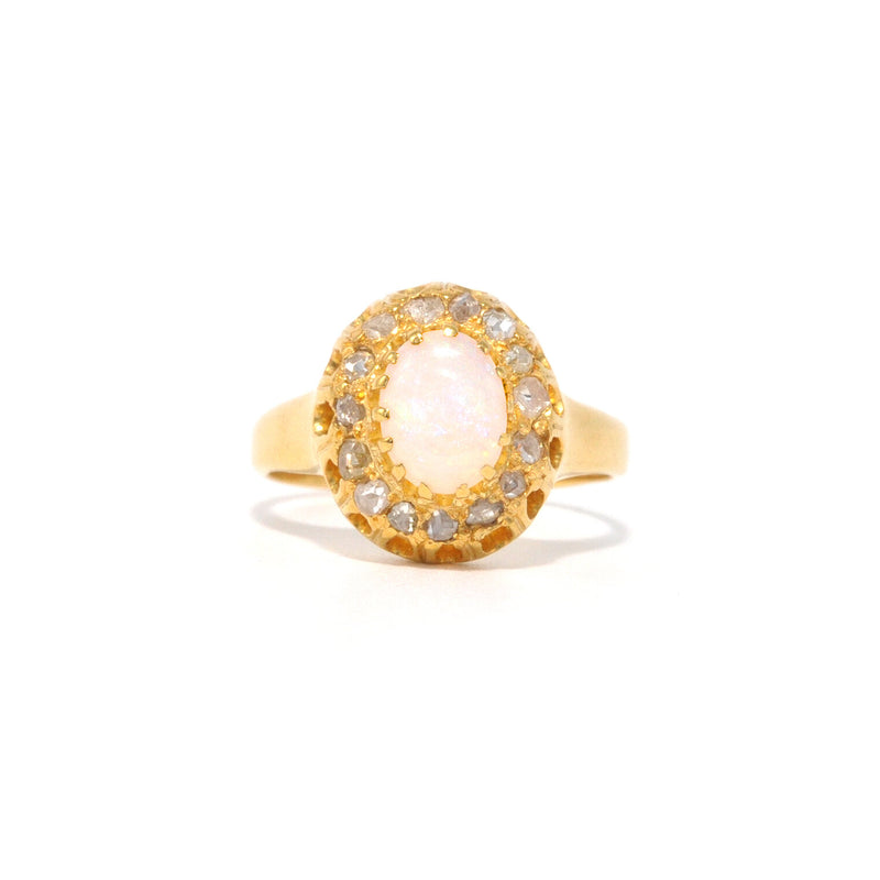 Opal with Rose Cut Diamond Halo Ring