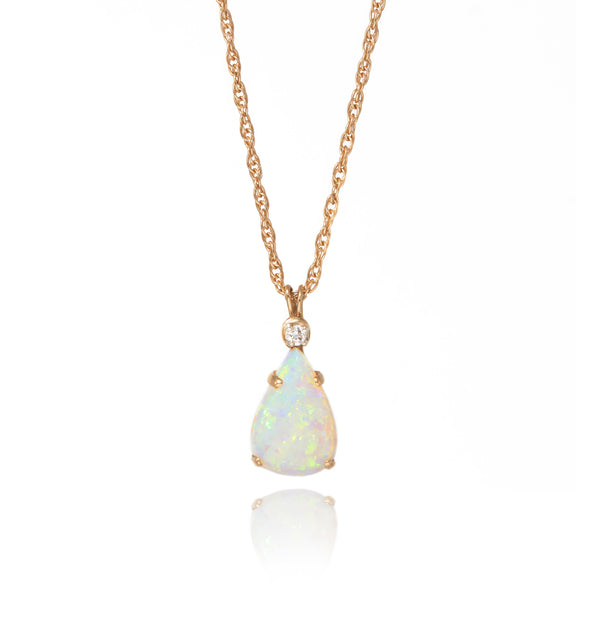 Small Opal and Diamond Drop Necklace