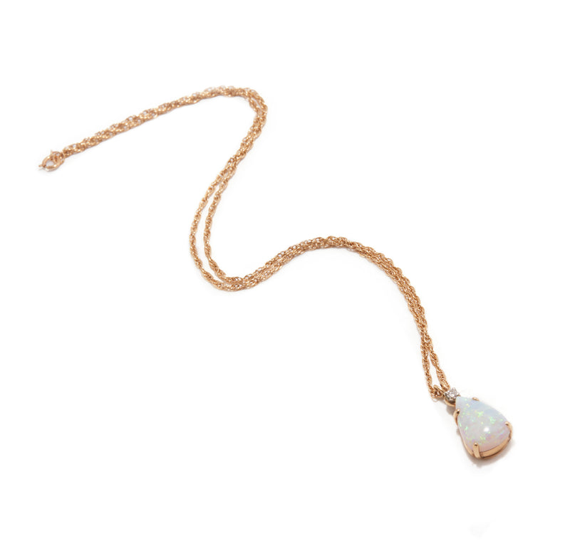 Small Opal and Diamond Drop Necklace