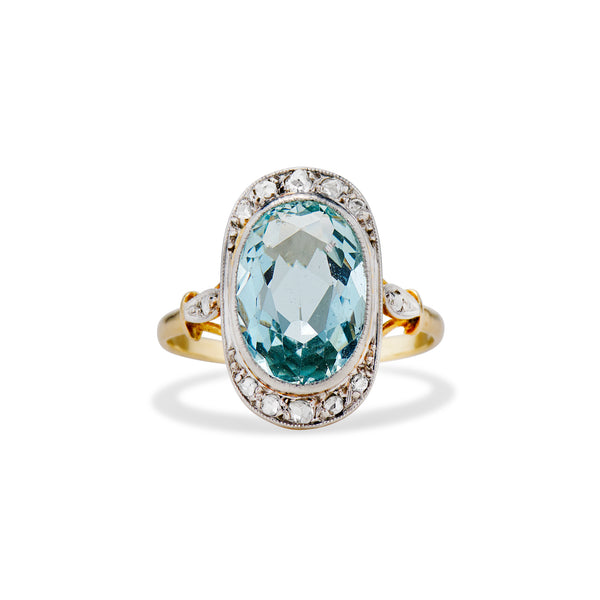 Edwardian Aquamarine and Diamond Ring