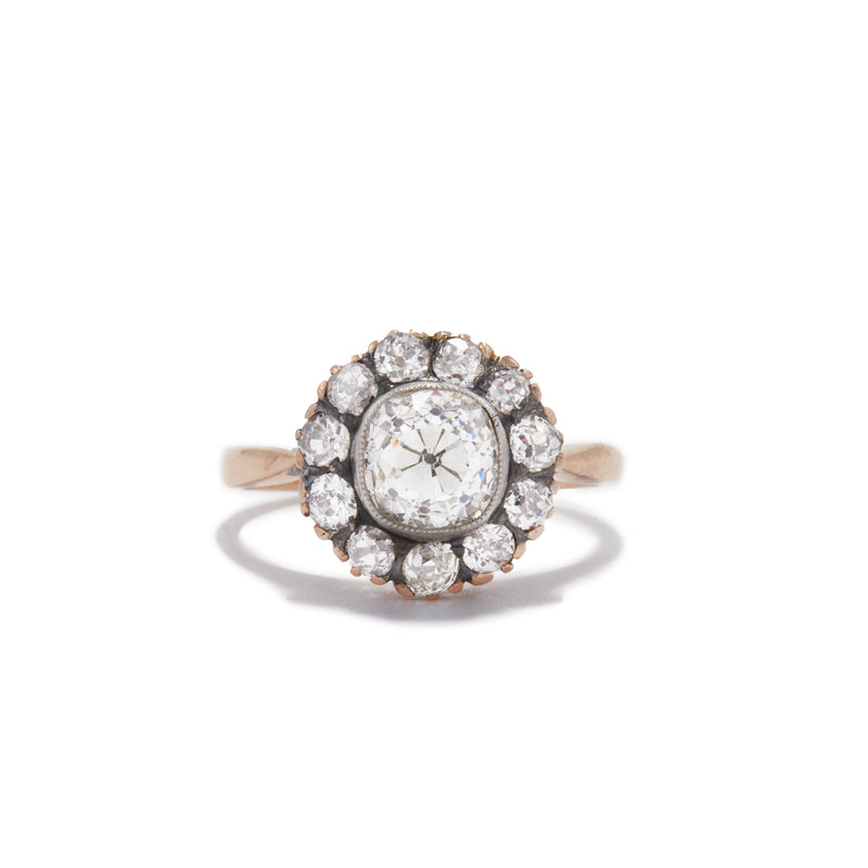 Rose Gold Old Mine Cut Diamond Cluster Ring