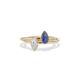 Double Pear Cut Diamond and Gemstone Rolling Ring